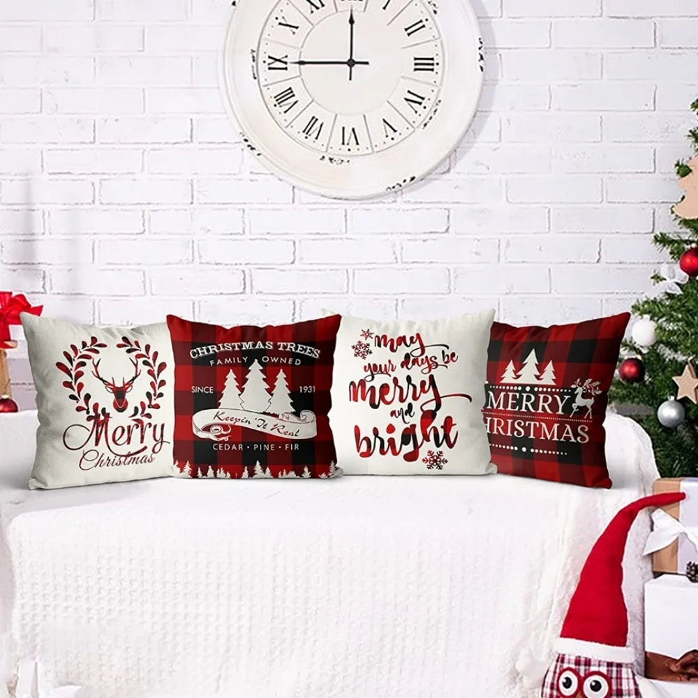 Throw pillow covers holiday Christmas plaid gingham print